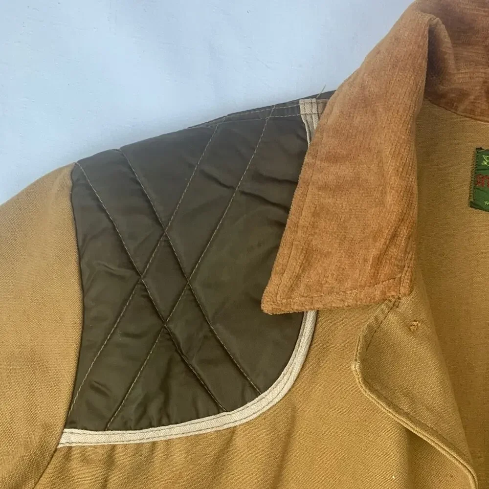 Field and Strem Vintage mens 2x hunting jacket duck saftbak 70s tan quilted